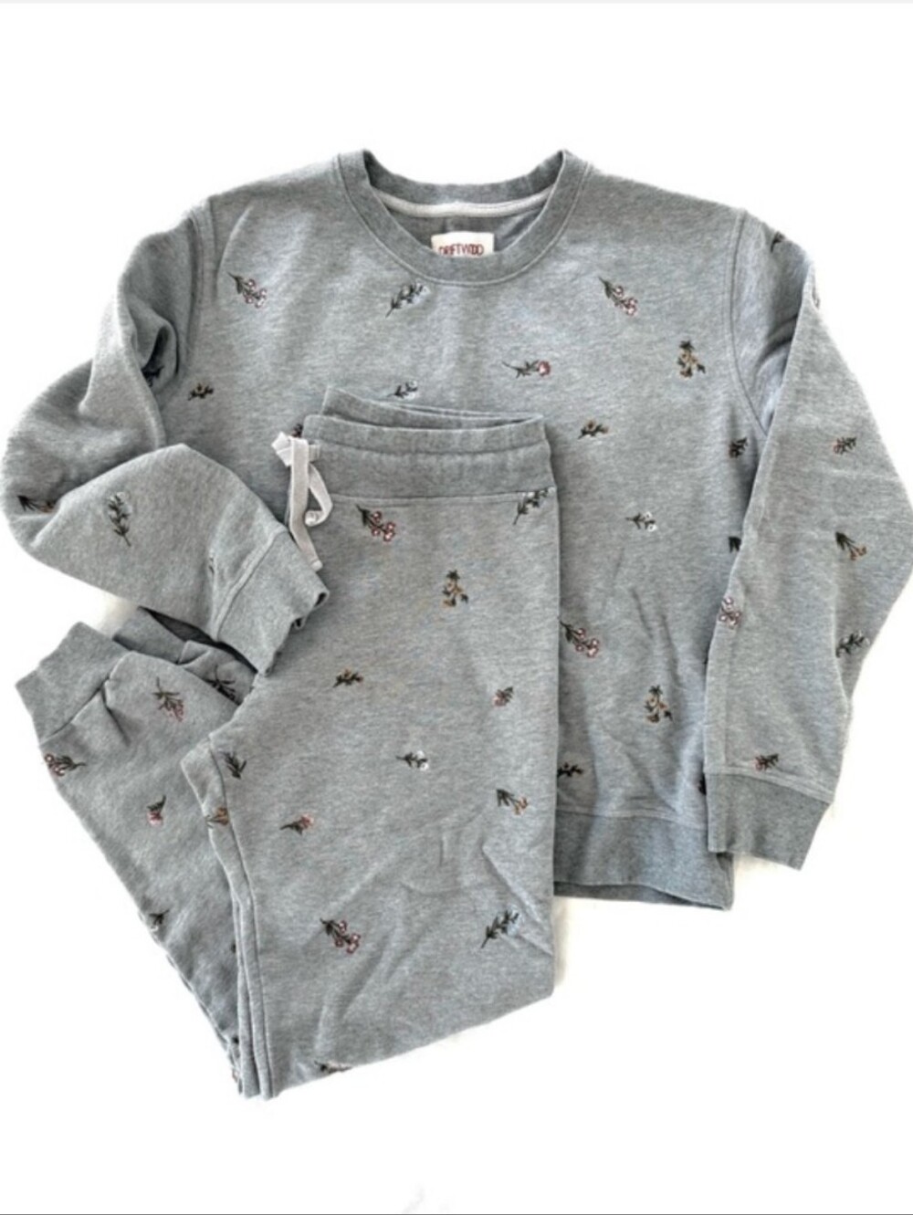 DRIFTWOOD Grey Floral-Embroidered Jogger Set Size Small
